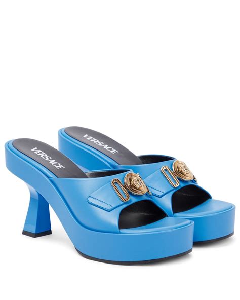 versace blue and pink mules|Versace leather sandals.